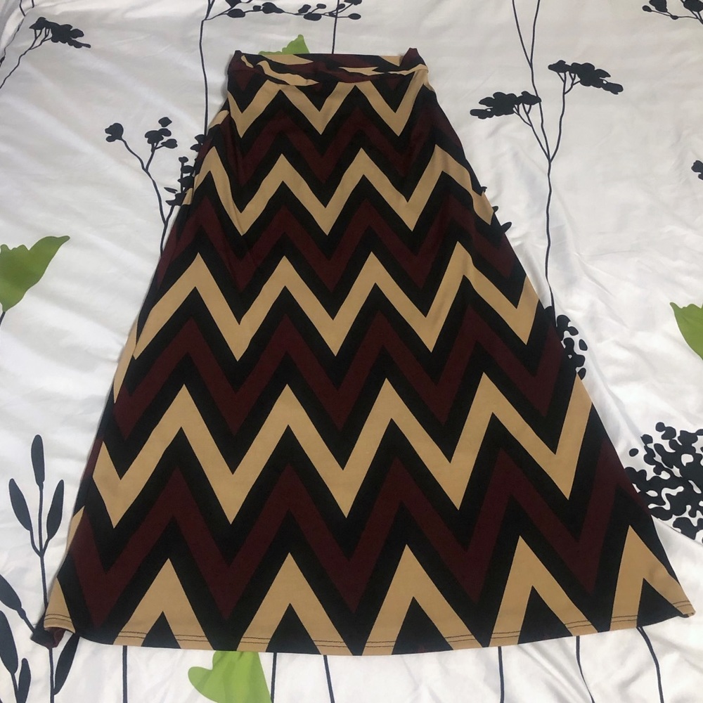 Burgundy & Tan chevron Maxi Skirt